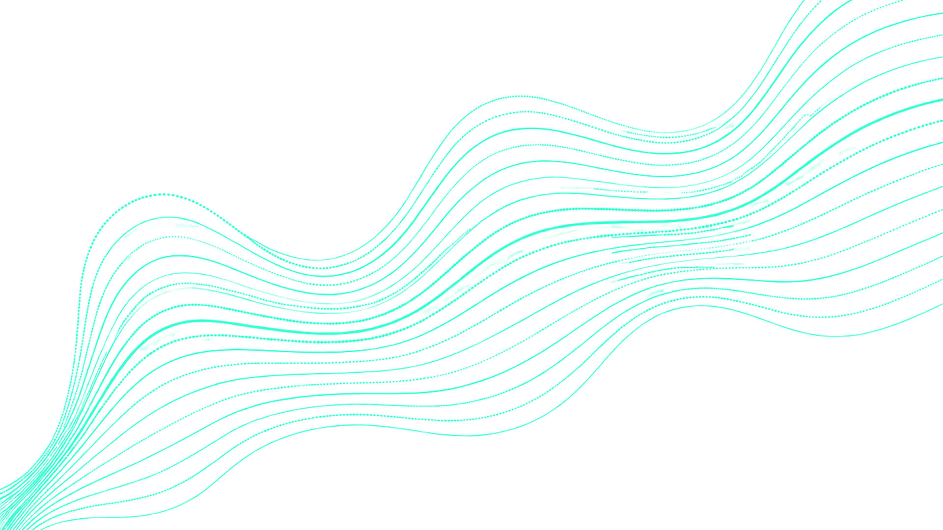 Abstract turquoise solid and dotted wavy lines flowing horizontally on white background.